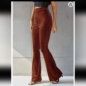 Floerns Women's Velvet Elastic Waist Flare Leg Palazzo Long Pants Trousers